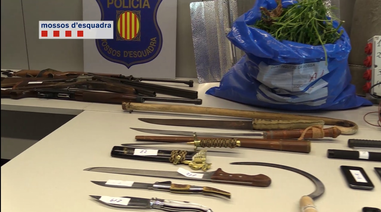 Durant les entrades al habitatges dels detinguts es van arrestar sis persones i es van intervenir armes de foc llargues i curtes, armes  blanques, defenses extensibles, 11.600 euros