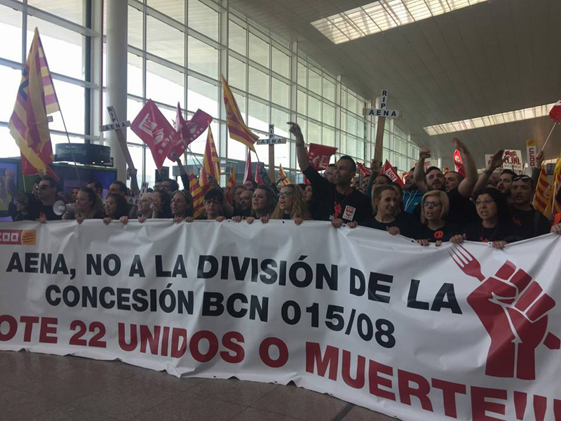 Mobilitzacions per als drets laborals dels treballadors del sector de l'hostalaria a l'aeroport Barcelona-el Prat