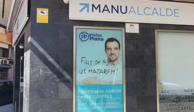 El PP-Castelldefels denuncia pintades d'amenaces de mort a la seva seu