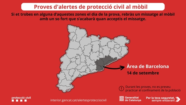 INFORMACIÓ SERVEI: Prova del sistema d’alertes de Protecció Civil a telèfons mòbils