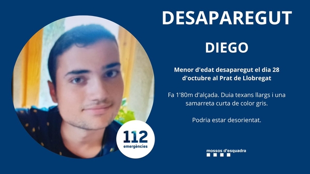 SUCCESSOS: Els Mossos d’Esquadra busquen a Diego, un menor d’edat del Prat de Llobregat