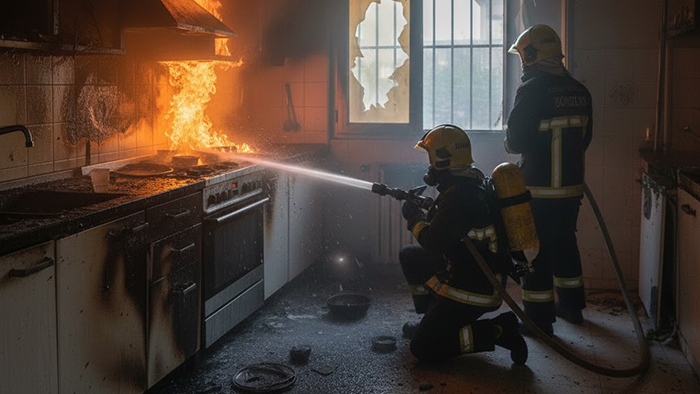 Deu persones rescatades amb l’autoescala en un incendi al carrer Major de Castelldefels