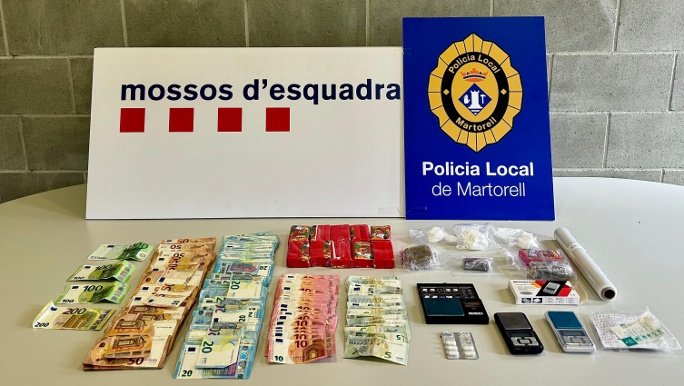 Detingut a Martorell amb més d’un quilo d'haixix, 86 grams de cocaïna i 17.000 euros en efectiu