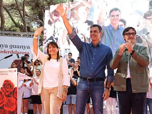 Gemma Badia, Pedro Sánchez i Salvador Illa, a la Festa de la Rosa